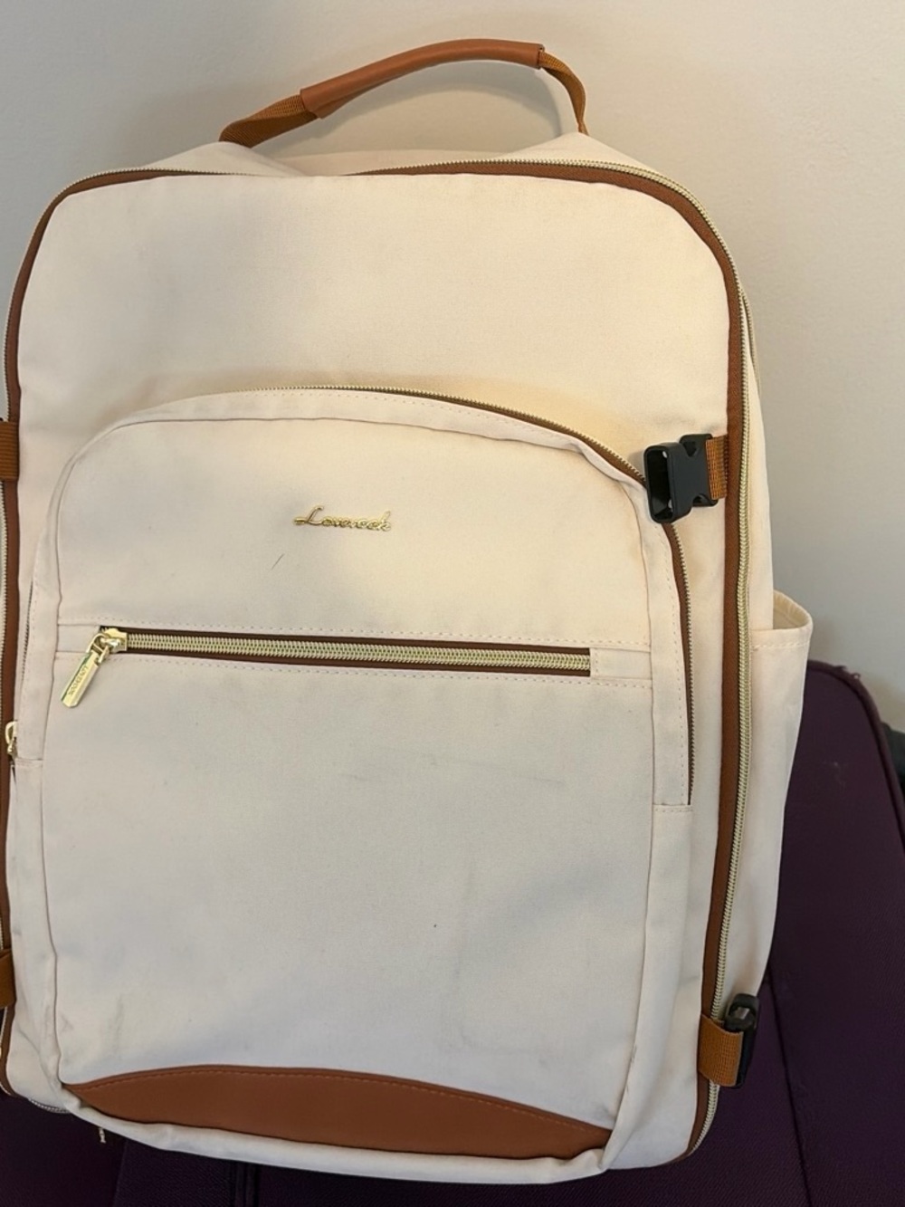 Lovevook 40 L Cream & Tan Canvas Cary on Backpack for Women